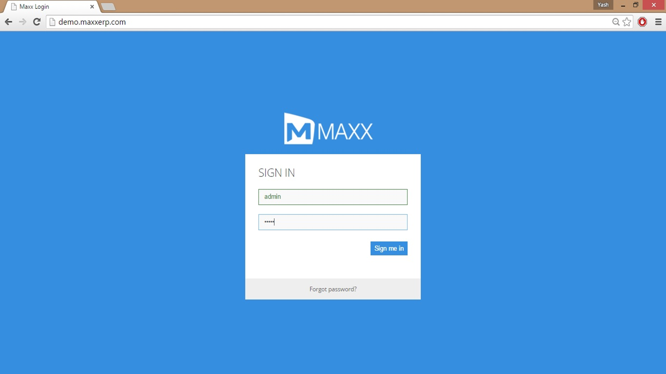login screen -MaxxERP