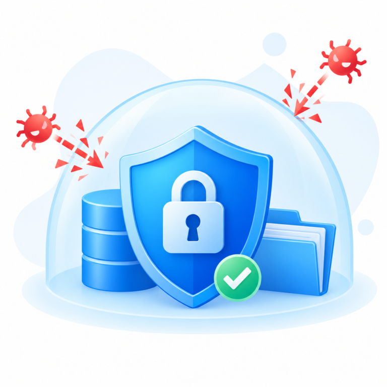 Blue shield blocking malware attacks