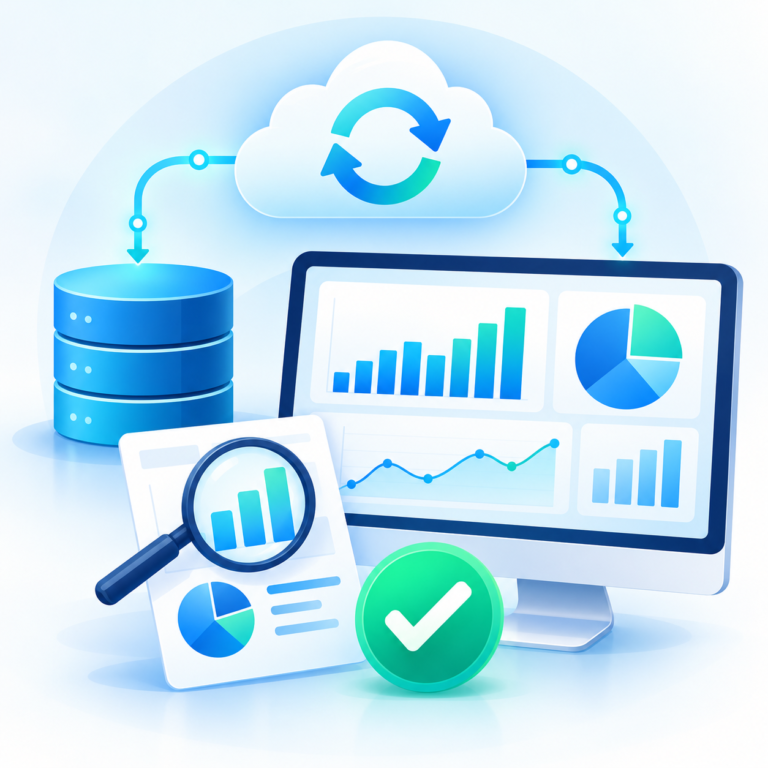 Synchronized data dashboard with checkmark